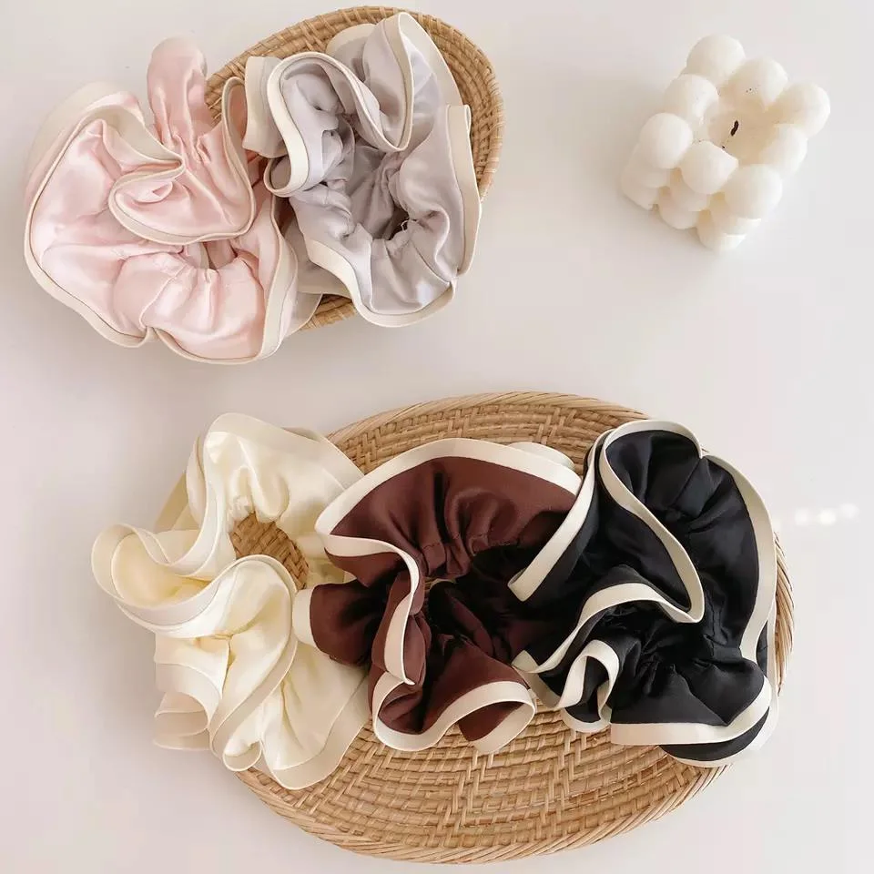 Satin Leather Scrunchies Soft Pure Color Ponytail Holder Hair Ties