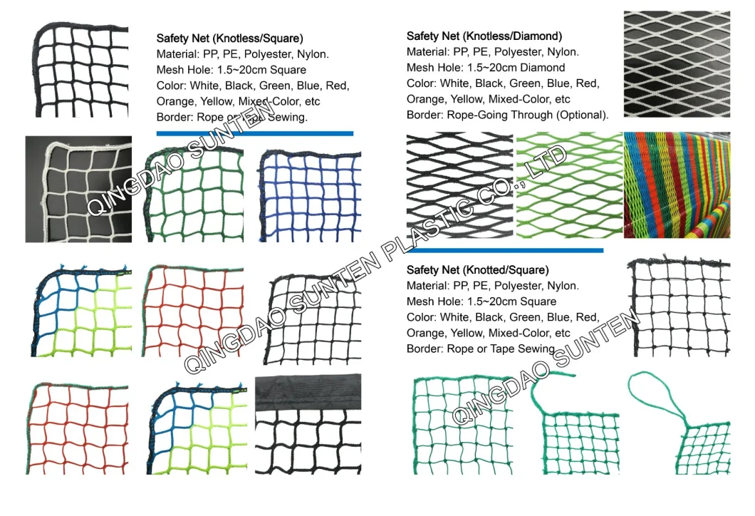 High Strength Black Color PP/Polypropylene/PE Knotless Trailer Cargo Netting, Container Netting, Volleyball Net, Safety Catch Net with Enforced Webbing